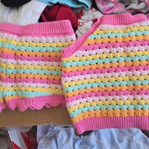 Colorful Striped Knit Baby Tank and Shorts Set - Pink, Yellow, Mint, White